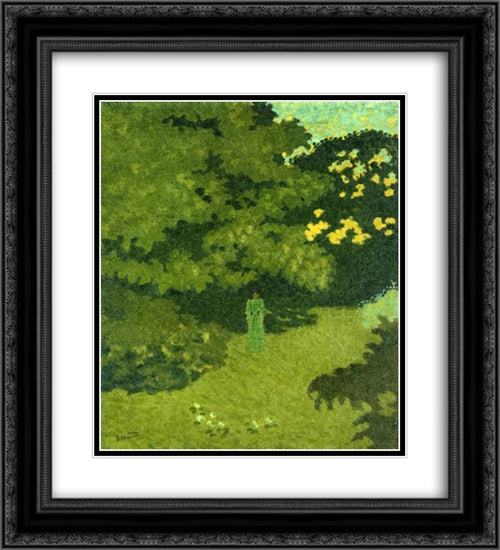 Woman in a Green Dress in a Garden 20x22 Black Ornate Wood Framed Art Print Poster with Double Matting by Bonnard, Pierre