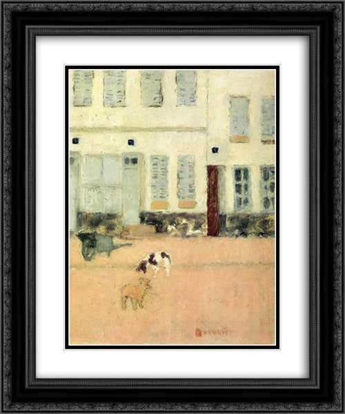 Street in Eragny-sur-Oise or Dogs in Eragny 20x24 Black Ornate Wood Framed Art Print Poster with Double Matting by Bonnard, Pierre