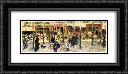 Parisian Boulevard 24x14 Black Ornate Wood Framed Art Print Poster with Double Matting by Bonnard, Pierre