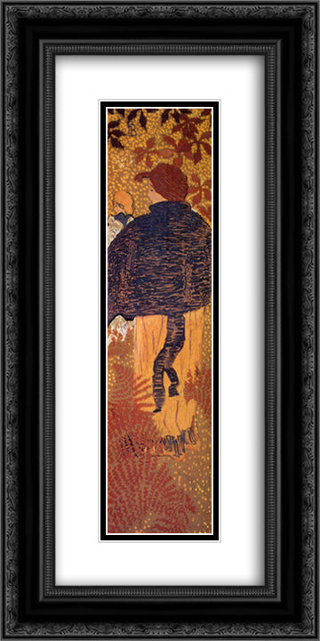 Woman in a Blue Pelerine 12x24 Black Ornate Wood Framed Art Print Poster with Double Matting by Bonnard, Pierre