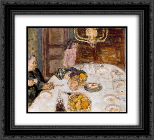 Lunch at Le Grand Lamps 22x20 Black Ornate Wood Framed Art Print Poster with Double Matting by Bonnard, Pierre