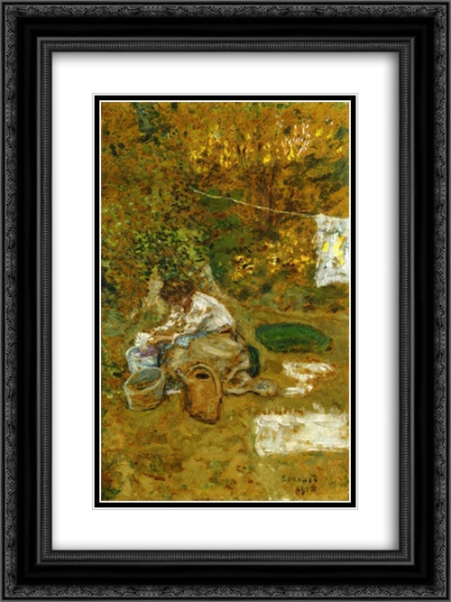 The Washing 18x24 Black Ornate Wood Framed Art Print Poster with Double Matting by Bonnard, Pierre