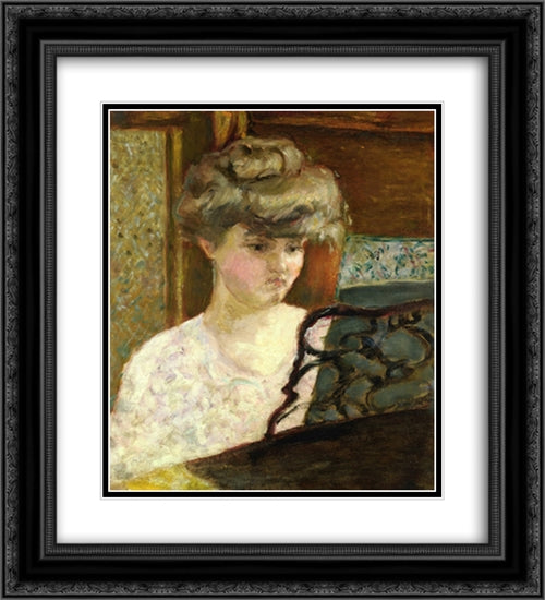 Misia at the Piano (also known as Portrait of Misia Natanson) 20x22 Black Ornate Wood Framed Art Print Poster with Double Matting by Bonnard, Pierre