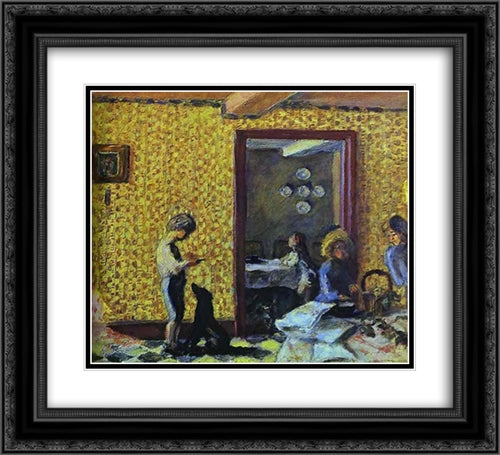 The Terrasse Children with Black Dog 22x20 Black Ornate Wood Framed Art Print Poster with Double Matting by Bonnard, Pierre