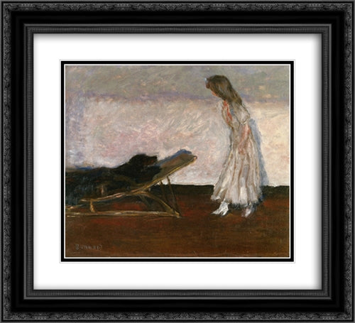 Marthe and the dog, Black 22x20 Black Ornate Wood Framed Art Print Poster with Double Matting by Bonnard, Pierre