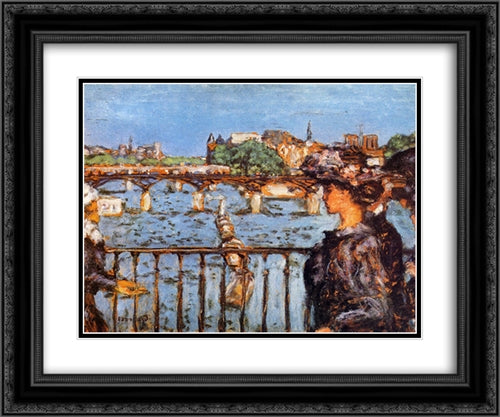 The Pont des Arts 24x20 Black Ornate Wood Framed Art Print Poster with Double Matting by Bonnard, Pierre