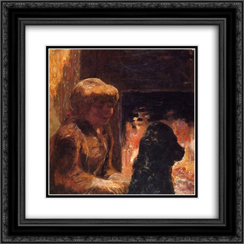 Woman with Dog (also known as Marthe Bonnard and Her Dog) 20x20 Black Ornate Wood Framed Art Print Poster with Double Matting by Bonnard, Pierre