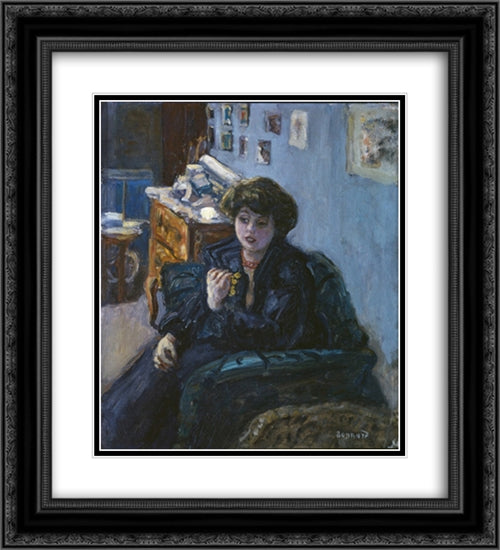 Young Womwn in an Interior 20x22 Black Ornate Wood Framed Art Print Poster with Double Matting by Bonnard, Pierre