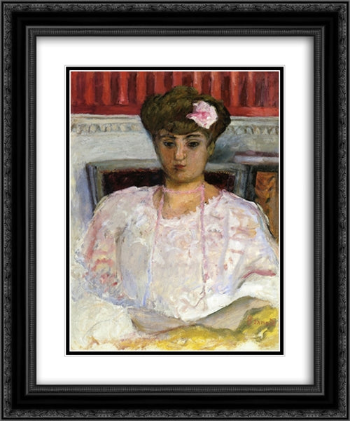 Misia with a Pink Corsage 20x24 Black Ornate Wood Framed Art Print Poster with Double Matting by Bonnard, Pierre