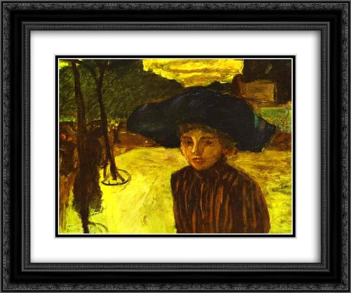 Woman in a Blue Hat 24x20 Black Ornate Wood Framed Art Print Poster with Double Matting by Bonnard, Pierre