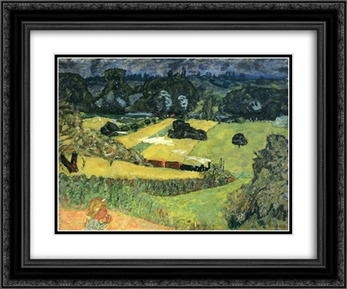 Landscape with freight train 24x20 Black Ornate Wood Framed Art Print Poster with Double Matting by Bonnard, Pierre