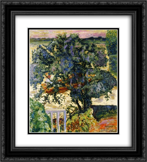 Tree by the River 20x22 Black Ornate Wood Framed Art Print Poster with Double Matting by Bonnard, Pierre