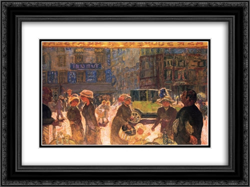 La Place Clichy 24x18 Black Ornate Wood Framed Art Print Poster with Double Matting by Bonnard, Pierre