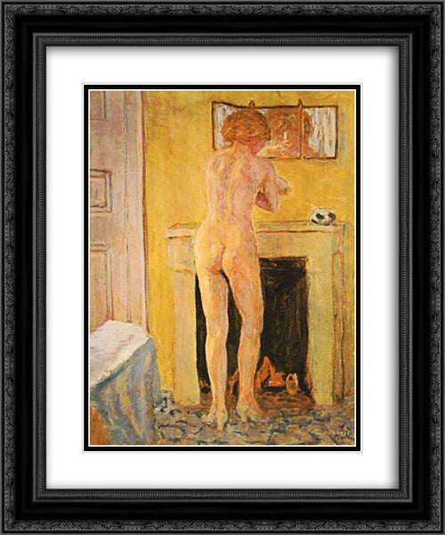 Nude at the Fireplace 20x24 Black Ornate Wood Framed Art Print Poster with Double Matting by Bonnard, Pierre