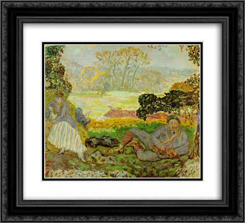 Jakten 22x20 Black Ornate Wood Framed Art Print Poster with Double Matting by Bonnard, Pierre