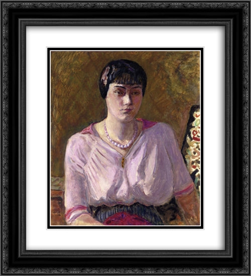 Portrait of a girl, Mademoiselle Renee Terrasse 20x22 Black Ornate Wood Framed Art Print Poster with Double Matting by Bonnard, Pierre