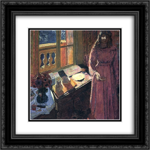 The Bowl of Milk 20x20 Black Ornate Wood Framed Art Print Poster with Double Matting by Bonnard, Pierre