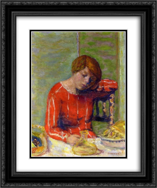 Striped Blouse 20x24 Black Ornate Wood Framed Art Print Poster with Double Matting by Bonnard, Pierre