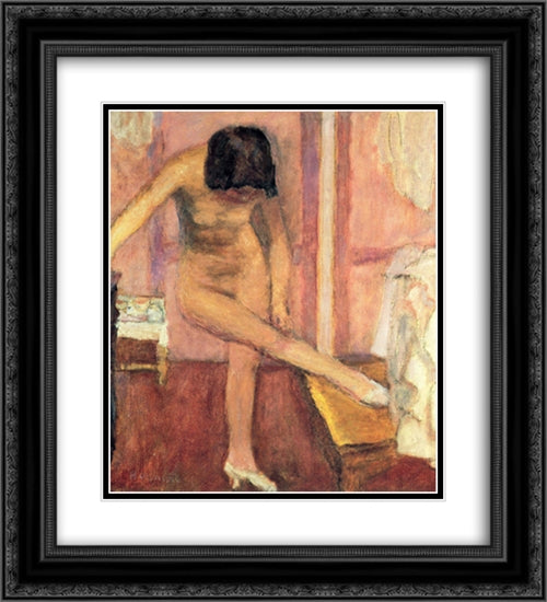 Nude Bending Down 20x22 Black Ornate Wood Framed Art Print Poster with Double Matting by Bonnard, Pierre