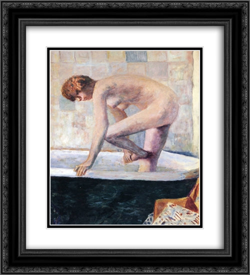 Nude Washing Feet in a Bathtub 20x22 Black Ornate Wood Framed Art Print Poster with Double Matting by Bonnard, Pierre