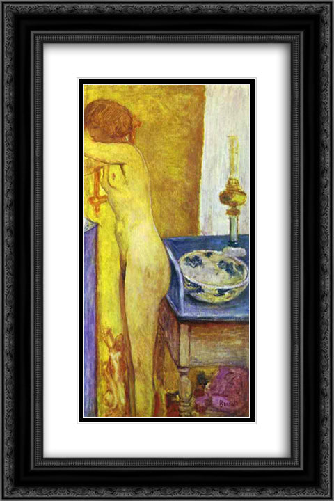 Nude at the Toilet Table 16x24 Black Ornate Wood Framed Art Print Poster with Double Matting by Bonnard, Pierre