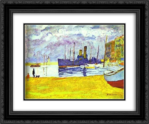 The Port of Cannes 24x20 Black Ornate Wood Framed Art Print Poster with Double Matting by Bonnard, Pierre