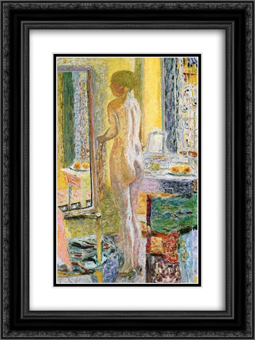 Nude Before a Mirror 18x24 Black Ornate Wood Framed Art Print Poster with Double Matting by Bonnard, Pierre