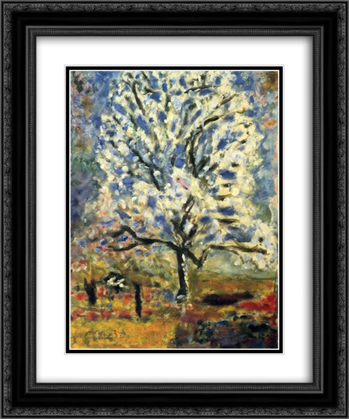 The almond tree in blossom 20x24 Black Ornate Wood Framed Art Print Poster with Double Matting by Bonnard, Pierre