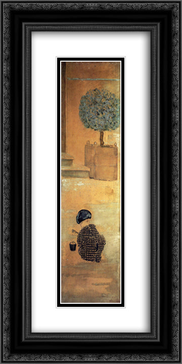 The Child with a Sandcastle, or The Child with a Bucket 12x24 Black Ornate Wood Framed Art Print Poster with Double Matting by Bonnard, Pierre