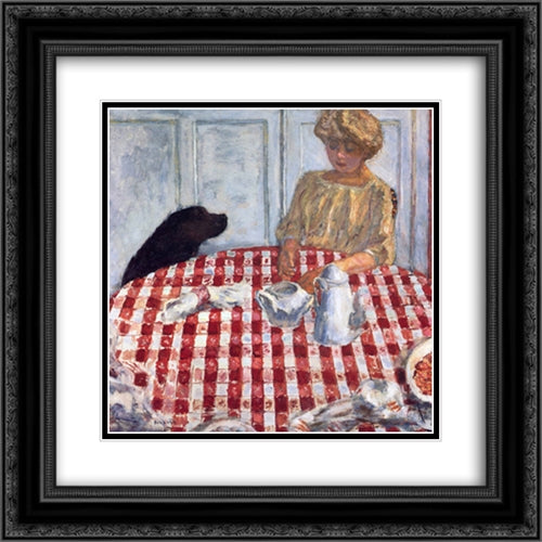 The Red Checkered Tablecloth 20x20 Black Ornate Wood Framed Art Print Poster with Double Matting by Bonnard, Pierre