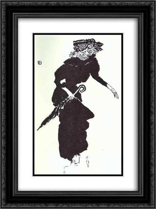 Woman with a Parasol 18x24 Black Ornate Wood Framed Art Print Poster with Double Matting by Bonnard, Pierre