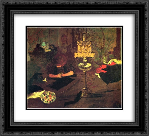 Young woman near lamp 22x20 Black Ornate Wood Framed Art Print Poster with Double Matting by Bonnard, Pierre