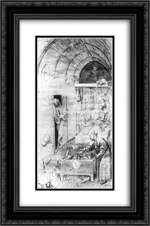 Death and the Miser 16x24 Black Ornate Wood Framed Art Print Poster with Double Matting by Bosch, Hieronymus