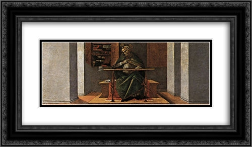 St Augustine in his Study, predella panel from the Altarpiece of St Mark 24x14 Black Ornate Wood Framed Art Print Poster with Double Matting by Botticelli, Sandro