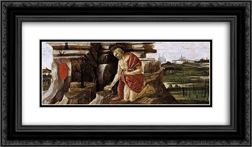 St Jerome in Penitence, predella panel from the Altarpiece of St Mark 24x14 Black Ornate Wood Framed Art Print Poster with Double Matting by Botticelli, Sandro