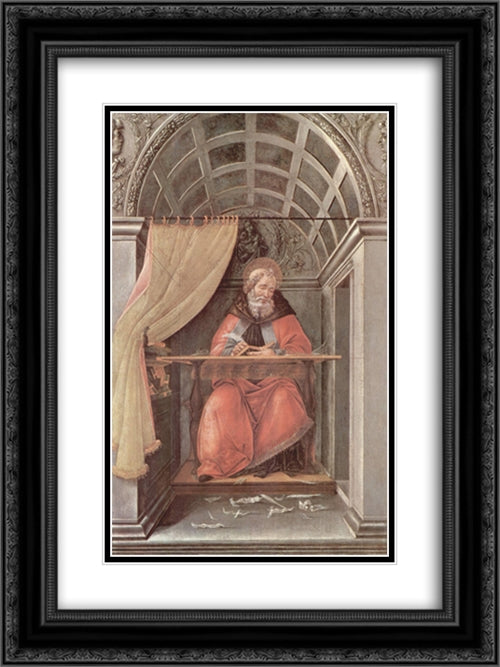 St. Augustine in his cell 18x24 Black Ornate Wood Framed Art Print Poster with Double Matting by Botticelli, Sandro