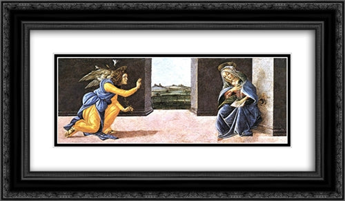 The Annunciation, predella panel from the Altarpiece of St Mark 24x14 Black Ornate Wood Framed Art Print Poster with Double Matting by Botticelli, Sandro