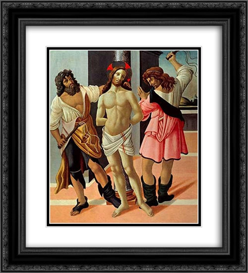 The Flagellation 20x22 Black Ornate Wood Framed Art Print Poster with Double Matting by Botticelli, Sandro