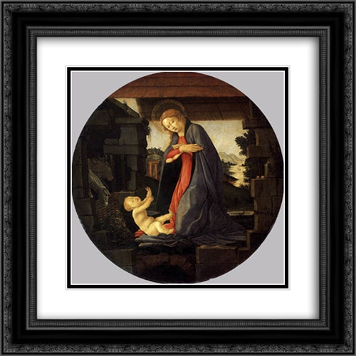 The Virgin Adoring the Child 20x20 Black Ornate Wood Framed Art Print Poster with Double Matting by Botticelli, Sandro