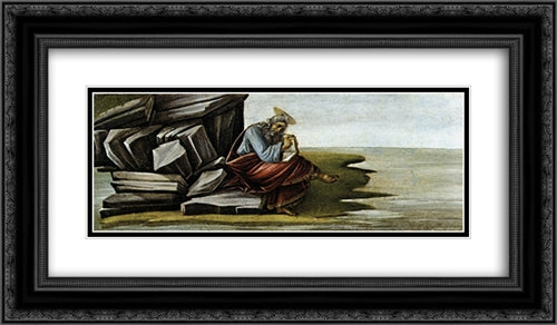 St John on Patmos 24x14 Black Ornate Wood Framed Art Print Poster with Double Matting by Botticelli, Sandro