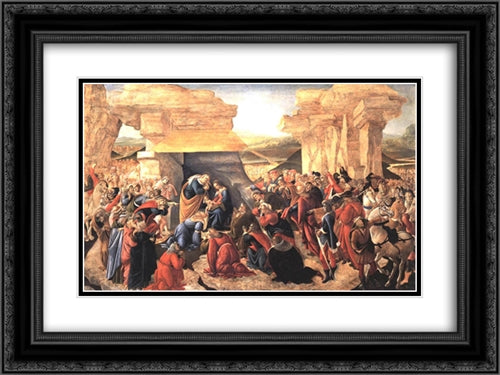 Adoration of the Magi 24x18 Black Ornate Wood Framed Art Print Poster with Double Matting by Botticelli, Sandro