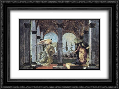 Annunciation 24x18 Black Ornate Wood Framed Art Print Poster with Double Matting by Botticelli, Sandro