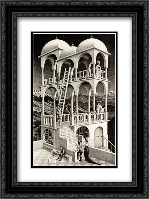 Belvedere 18x24 Black Ornate Wood Framed Art Print Poster with Double Matting by Escher, M.C.