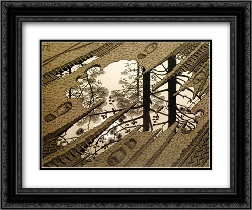 Puddle 24x20 Black Ornate Wood Framed Art Print Poster with Double Matting by Escher, M.C.