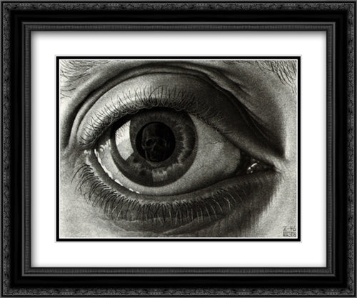 The Eye 24x20 Black Ornate Wood Framed Art Print Poster with Double Matting by Escher, M.C.