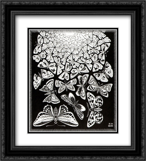 Butterflies 20x22 Black Ornate Wood Framed Art Print Poster with Double Matting by Escher, M.C.