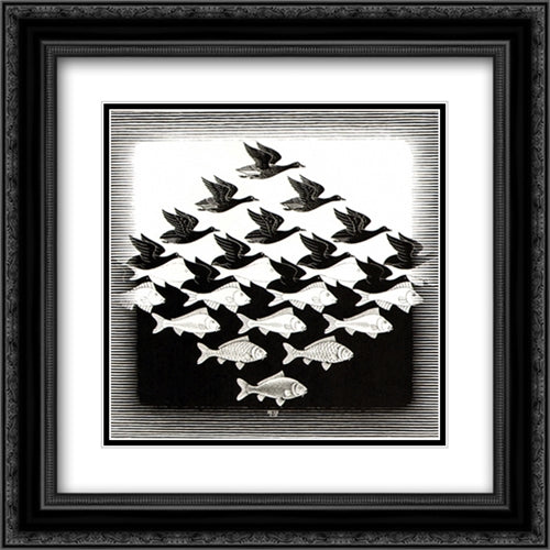 Sky and Water I 20x20 Black Ornate Wood Framed Art Print Poster with Double Matting by Escher, M.C.