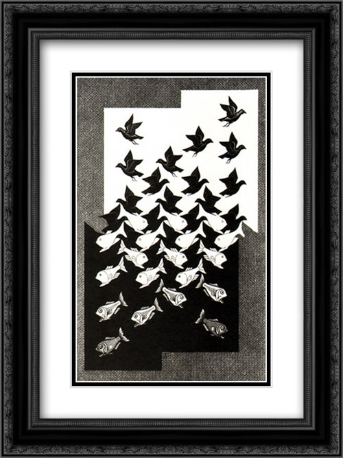 Sky and Water II 18x24 Black Ornate Wood Framed Art Print Poster with Double Matting by Escher, M.C.