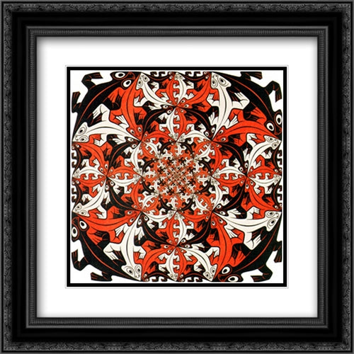 Smaller and Smaller 20x20 Black Ornate Wood Framed Art Print Poster with Double Matting by Escher, M.C.