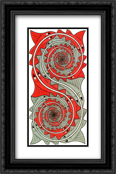 Whirlpools 16x24 Black Ornate Wood Framed Art Print Poster with Double Matting by Escher, M.C.